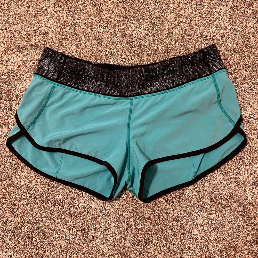 lululemon athletica Aqua Running Shorts with Black Trim and Heathered Waistband